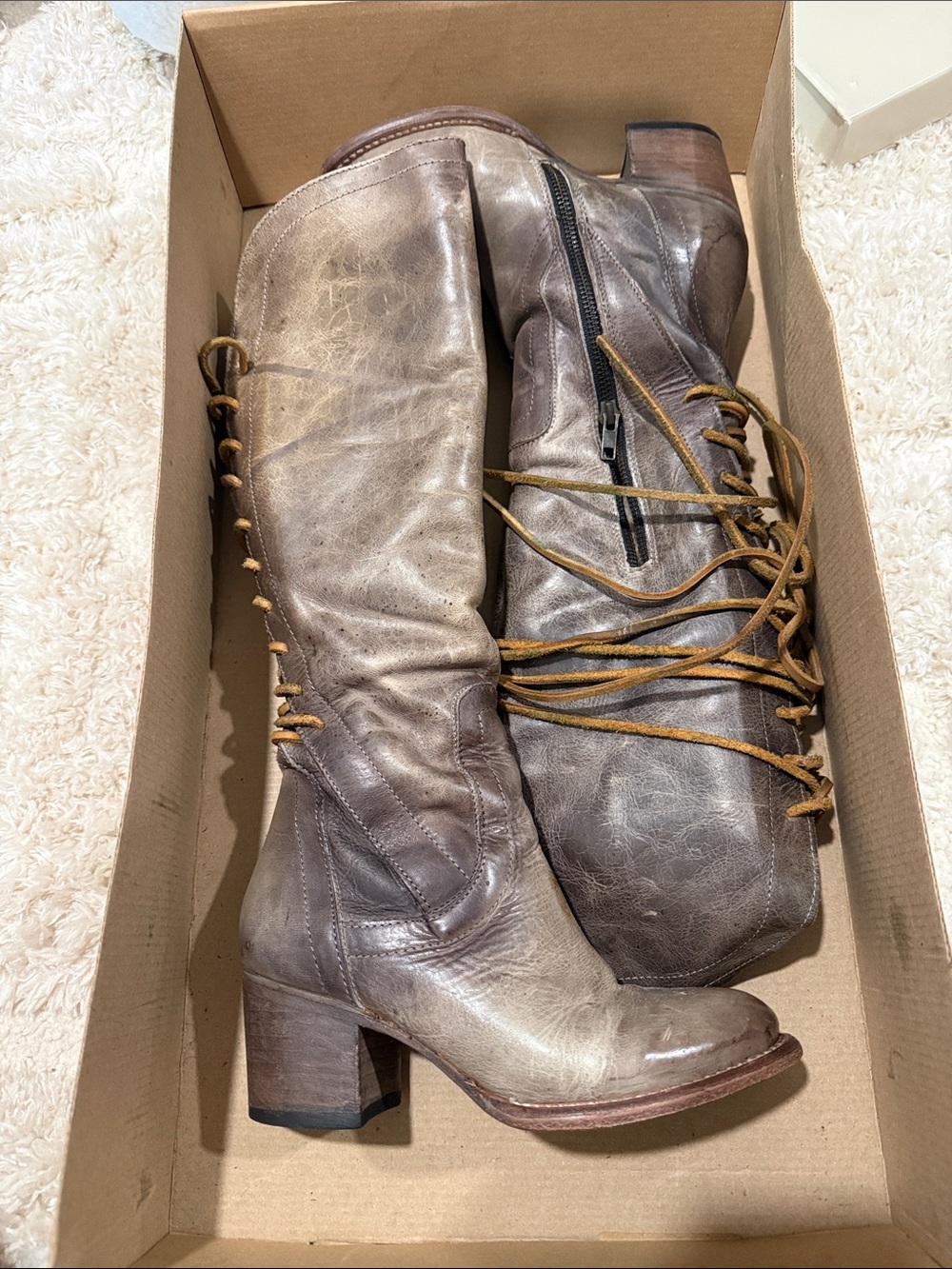 Freebird by Steven Distressed Brown Over-the-Knee Lace-Up Boots